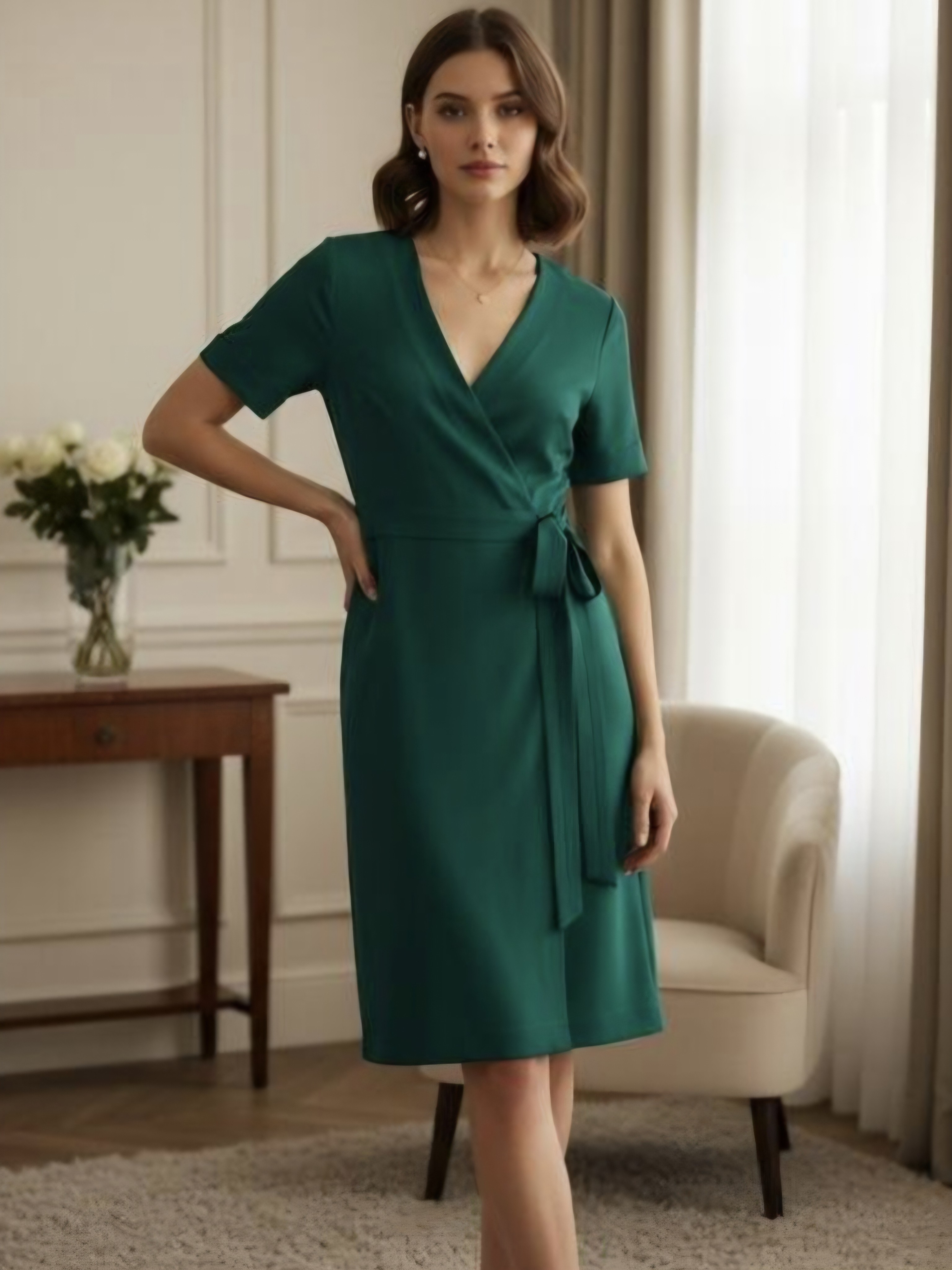 Boden Emerald Green Wrap Midi Dress With Tie Waist